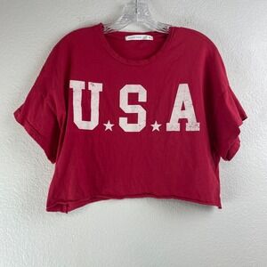 Altar'd State USA Graphic Cropped T-Shirt Red Cotton Raw Hem Medium A1758SZ17JD